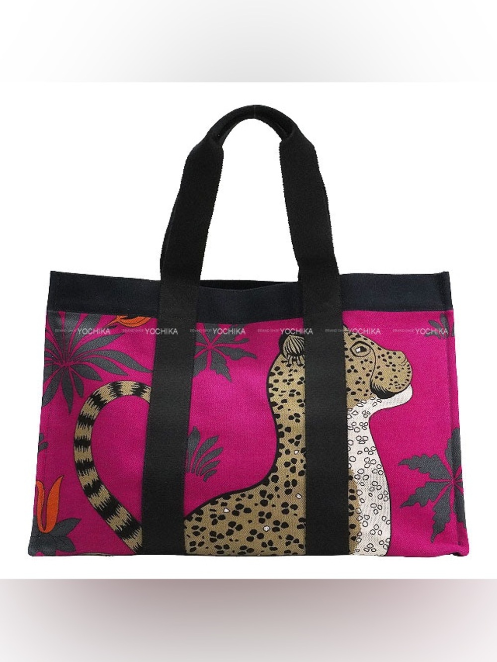 Hermes Cotton / Canvas Leopard Beach Bag